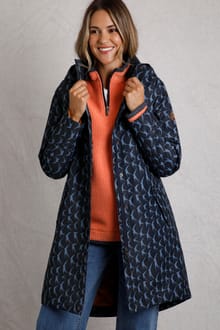 NEW Weird Fish Recycled Bird Print Waterproof Coat in Dark Navy