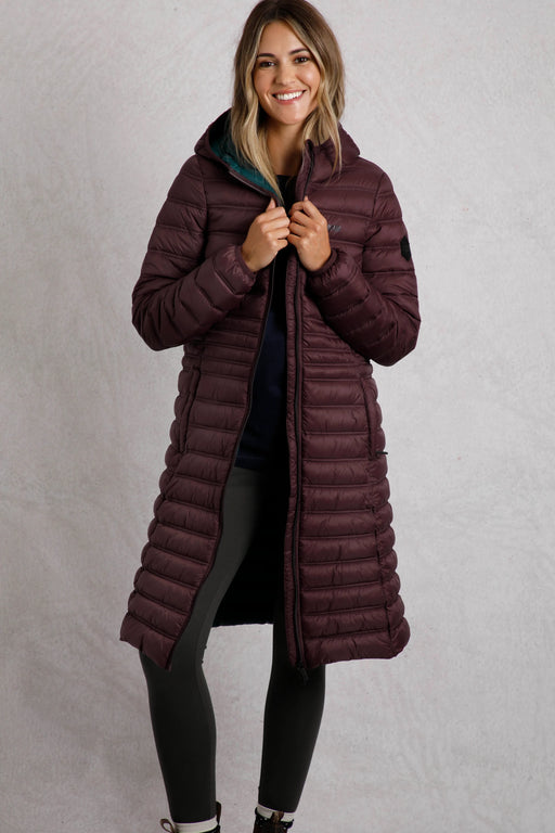 NEW Weird Fish Ravinia Lightweight Padded Long-Line Jacket Mulled Wine