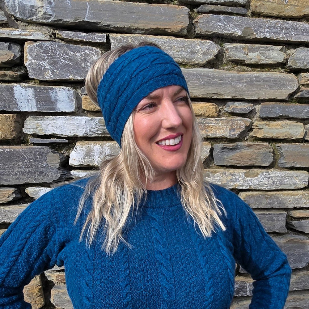 Annie Glue Orca Cable Knit Headband in Blair Blue