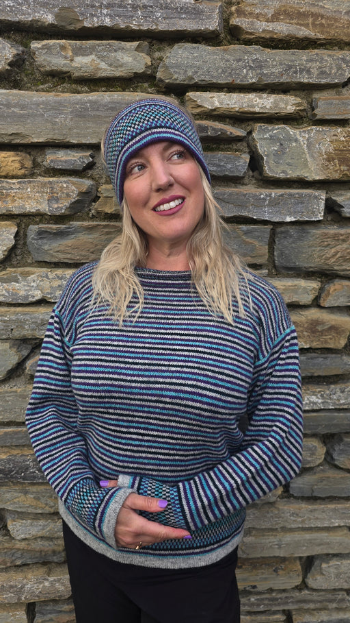 Annie Glue Roll Neck Stripey Jumper in Blue Haze