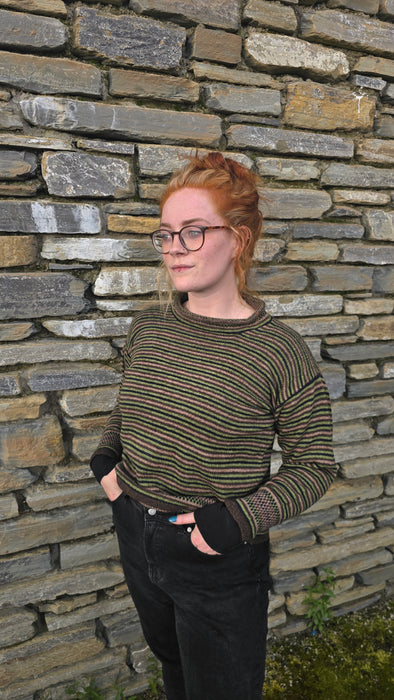 Annie Glue Roll Neck Stripey Jumper in Peat