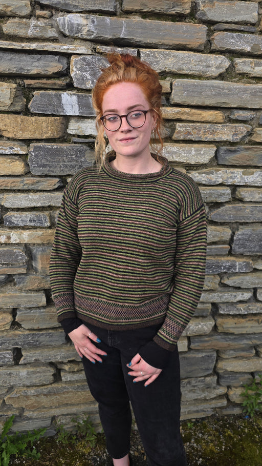 Annie Glue Roll Neck Stripey Jumper in Peat