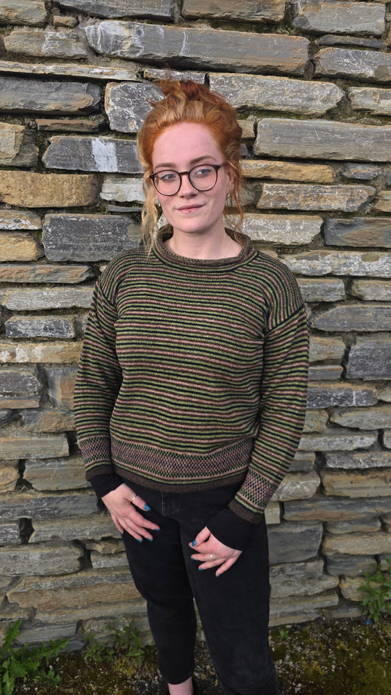 Annie Glue Roll Neck Stripey Jumper in Peat