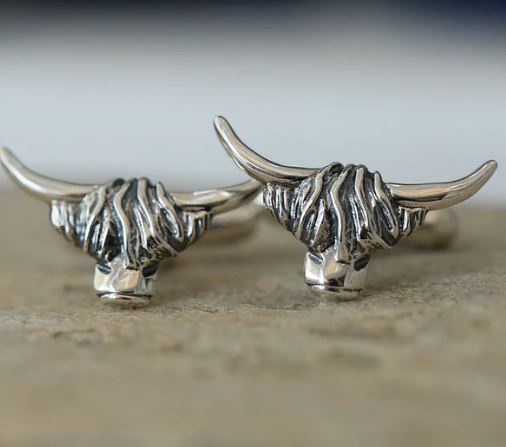 Sheila Fleet Highland Cow Cufflinks in Sterling Silver (CLX304)