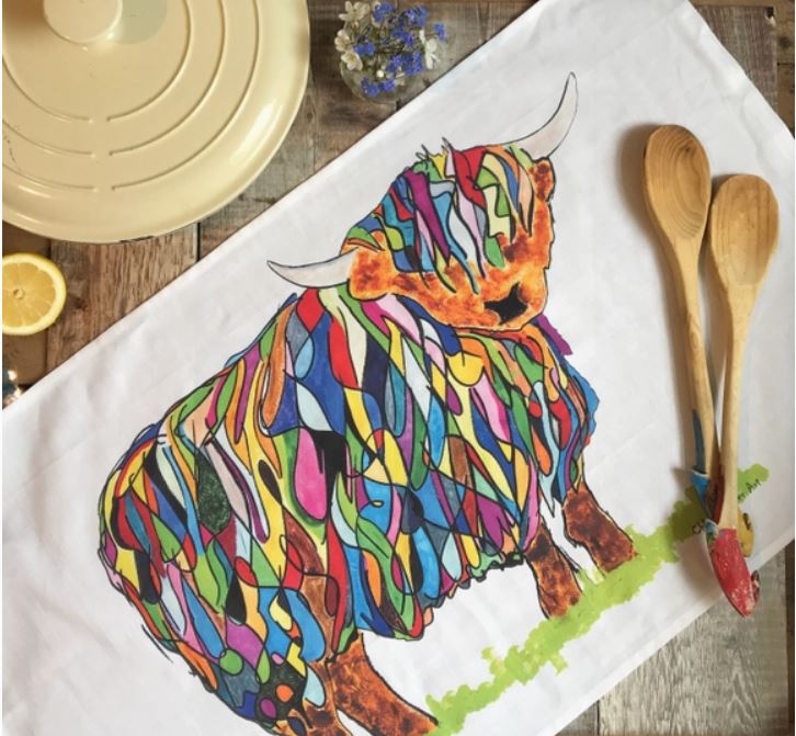 Chloe Gardner Bright Highland Cow Tea Towel