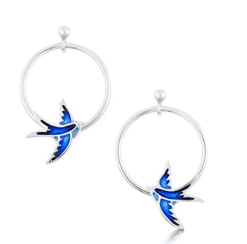 Sheila Fleet Swallows Drop Hoop Earrings Sapphire Blue (EE198)