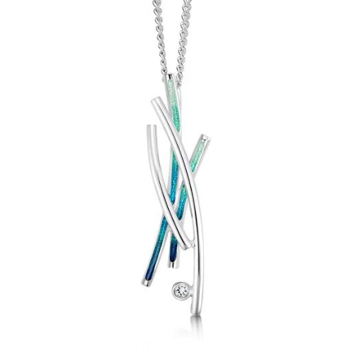 NEW Sheila Fleet Wild Grasses 4-strand Cubic Zirconia Pendant in Peacock (ESP186)