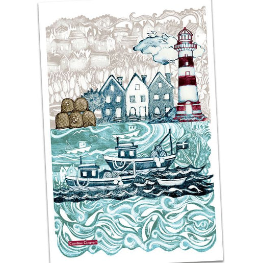 Emma Ball 'Fishing Village' Tea Towel