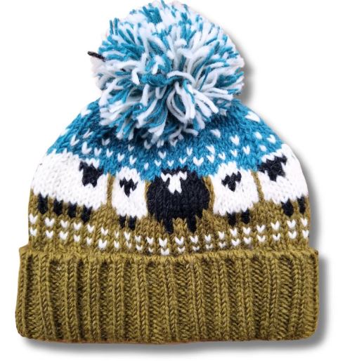 From The Source Hand Knitted Sheep Wool Bobble Hat