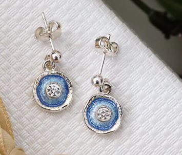 Sheila Fleet Lunar Cubic Zirconia Petite Drop Earrings in Lunar Blue Enamel (ESE0248)