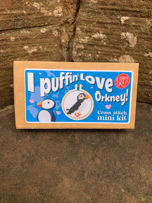 I Puffin Love Orkney! Mini Matchbox Cross Stitch Kit