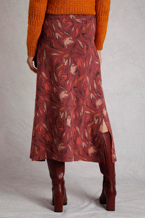 NEW Weird Fish Rene Organic Cotton Printed Jersey Maxi Skirt Rhubarb