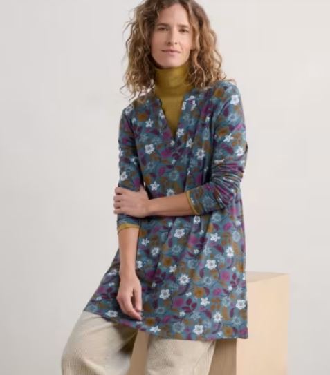 NEW Seasalt Wreathe Tunic - Woodblock Bloom Dusky Jade