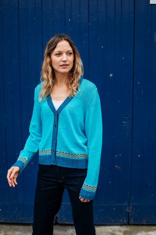 NEW Eribe Stichill Vee Neck Cardigan - Turquoise