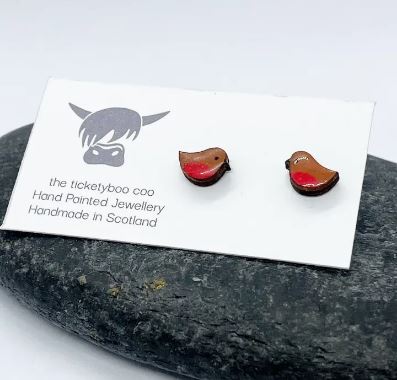 The Ticketyboo Coo Hand-Painted Wooden Christmas Robin Earrings