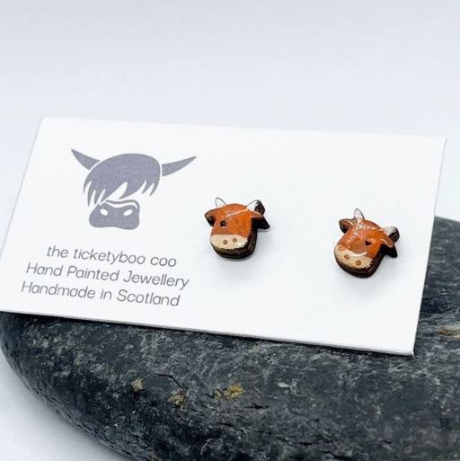 NEW The Ticketyboo Coo Hand-Painted Wooden Highland Cow Earrings