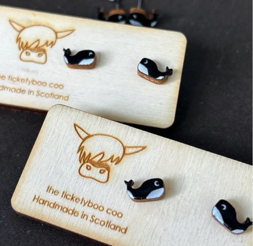 The Ticketyboo Coo Hand-Painted Wooden Orca Earrings