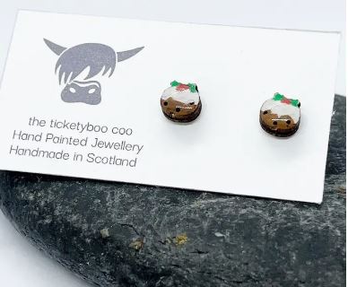 The Ticketyboo Coo Hand-Painted Wooden Christmas Pudding Earrings