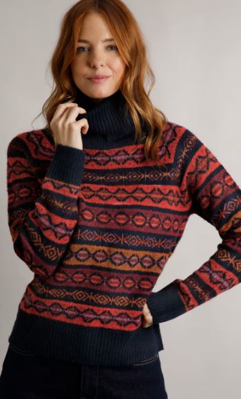 NEW Weird Fish Annecy Eco Fair Isle Roll Neck Jumper - Navy