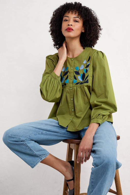 NEW Seasalt Thornapple Embroidered Shirt - Dark Citron