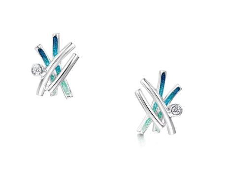 NEW Sheila Fleet Wild Grasses Small 4-strand CZ Stud Earrings in Peacock (ESE0186)