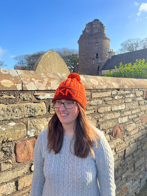 Wonky Woolies Orkney Runic Hat in Rust/Tango