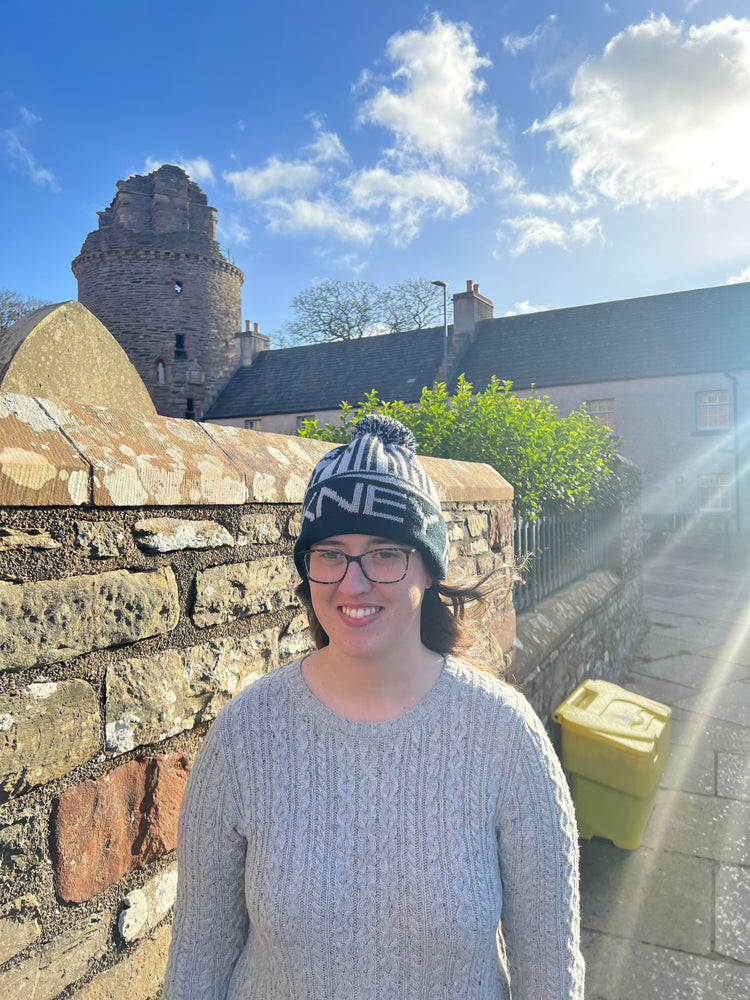 Wonky Woolies Orkney Runic Hat in Grey/Black