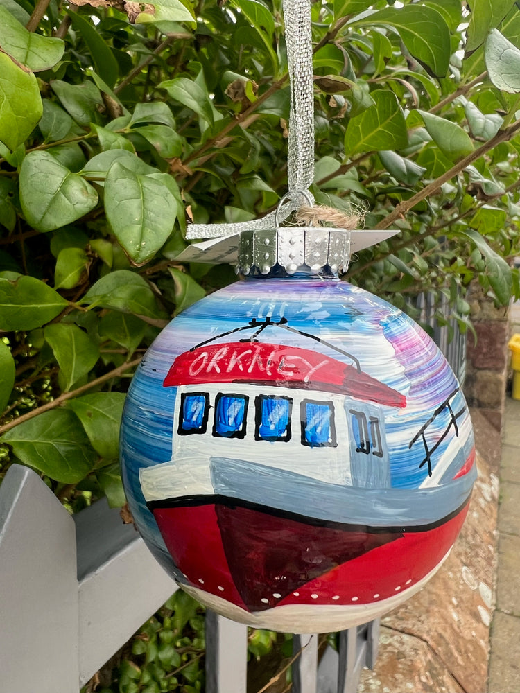 Fishing Float Art HandPainted Orkney Bauble - Red Boat