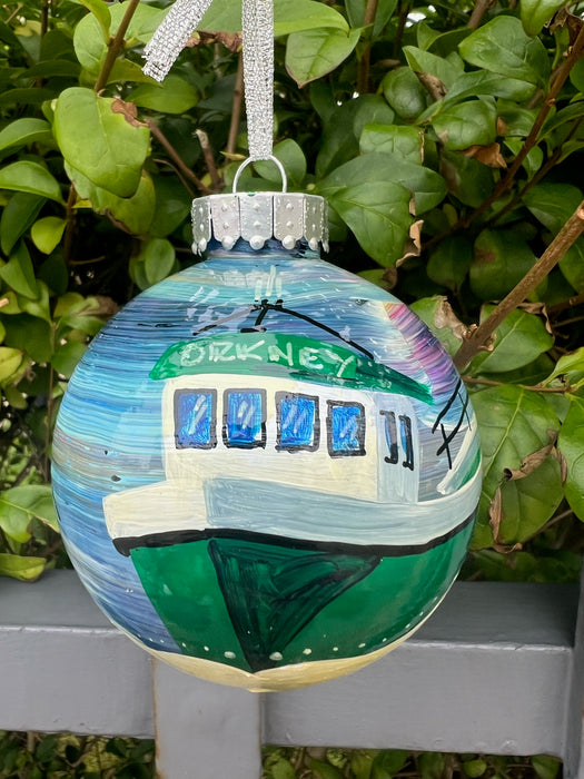 Fishing Float Art Hand Painted Orkney Bauble - Green Boat