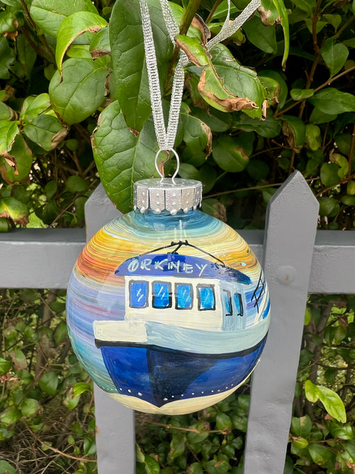 Fishing Float Art Hand Painted Orkney Bauble - Blue Boat