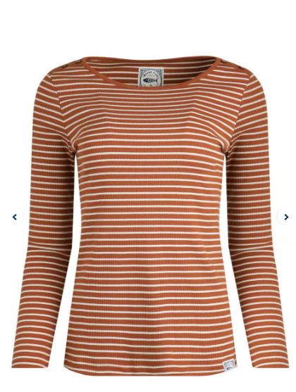 NEW Weird Fish -  Mila Organic Cotton Striped Rib Jersey T-Shirt - Caramel