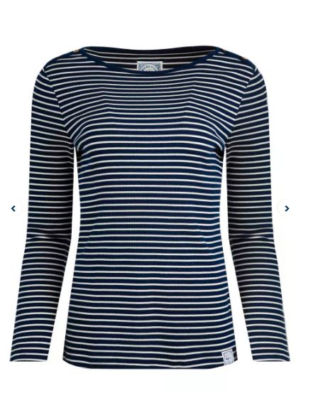 NEW Weird Fish -  Mila Organic Cotton Striped Rib Jersey T-Shirt - Navy