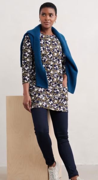 NEW Seasalt Tall Waves Tunic - Bird Flower Dark Seagrass