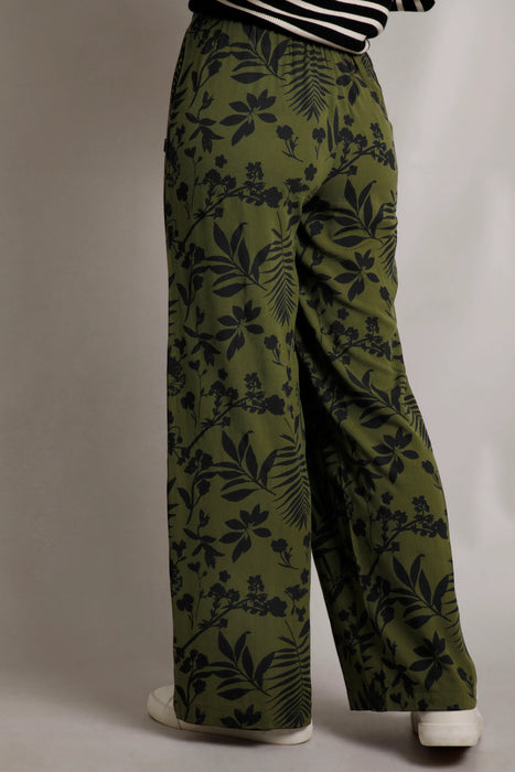 Weird Fish Walda Lenzing EcoVero Viscose Printed Wide Leg Trousers Olive Green