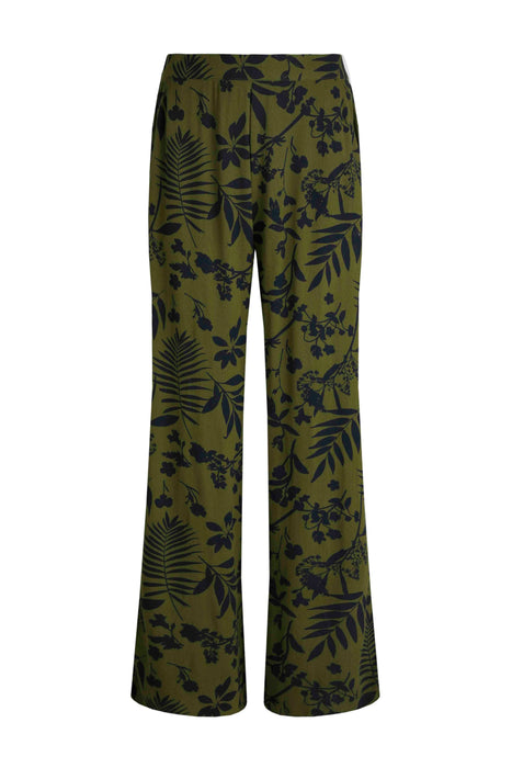 NEW Weird Fish Walda Lenzing EcoVero Viscose Printed Wide Leg Trousers Olive Green