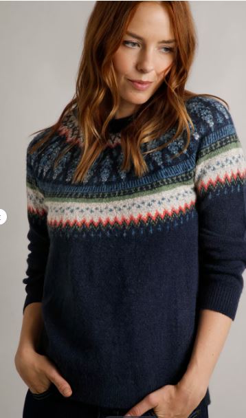 NEW Weird Fish Lowell Eco Fairisle Jumper - Navy