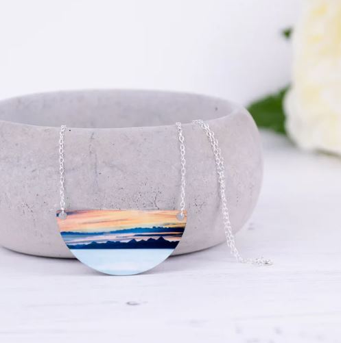 Cath Waters - Western Isles from Trotternish Isle of Skye Aluminium and Silver Small Necklace