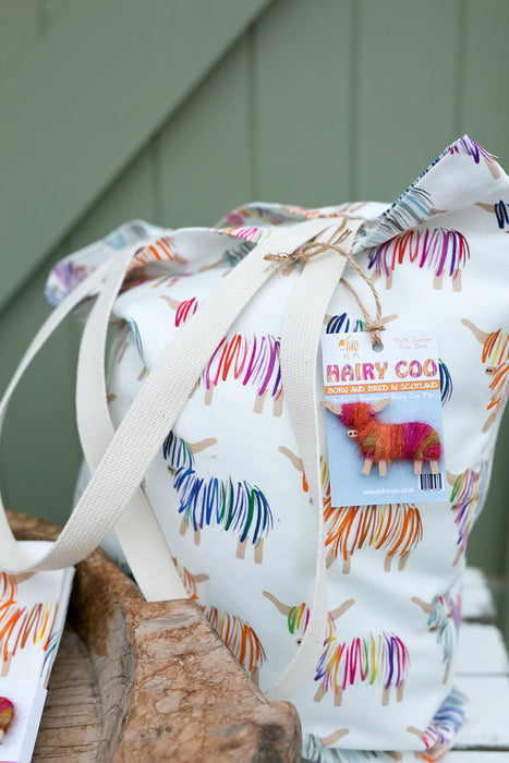 Hairy Coo Highland Cow Tote Bag with Hairy Coo Brooch