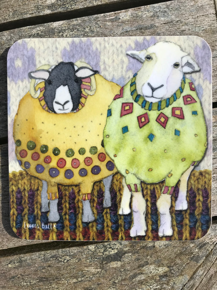 Emma Ball Woolly Sheep Pair Coaster