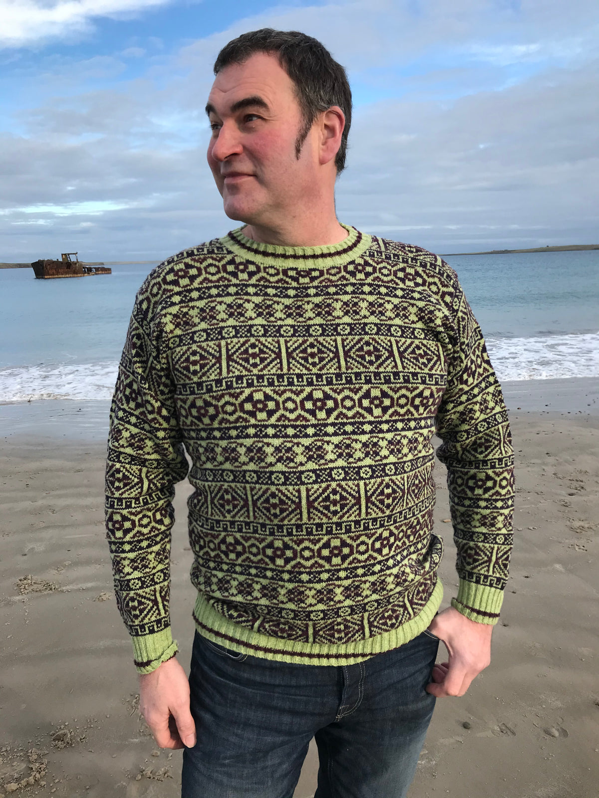 Traditional Fair Isle Crewneck Sweater in Lichen — Judith Glue